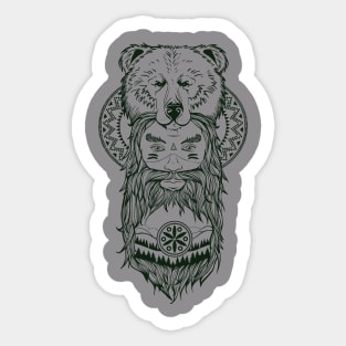 bear totem and bearded man with mandala Sticker